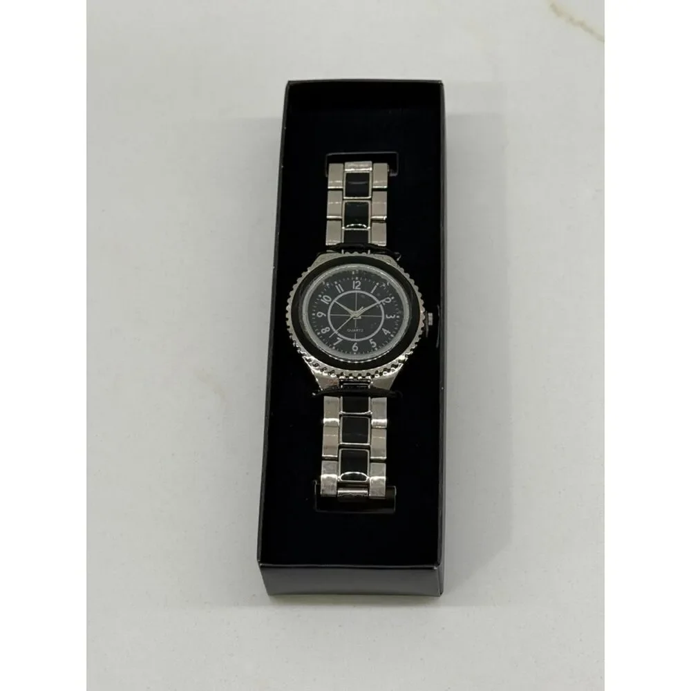 Avon Chic Enamel Bracelet Watch Black & Silvertone – New in Box